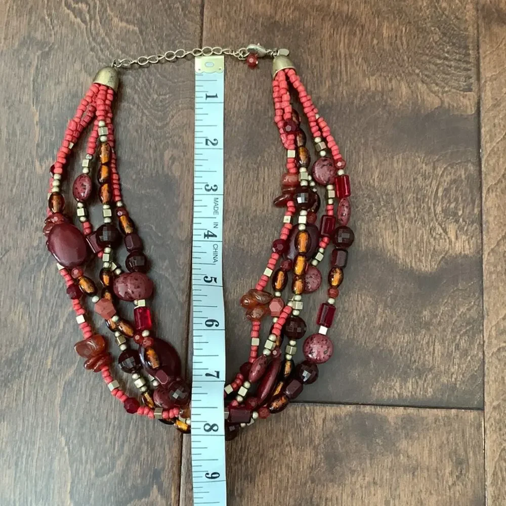 Lia Sophia Signed Coral Multi Strand Chunky Beaded Boho Roper Costume Necklace